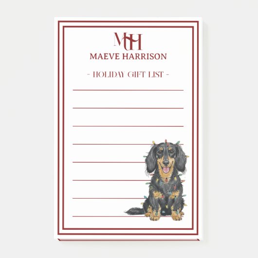 Custom Monogram Dachshund Holiday Gift List ポストイット (正面)