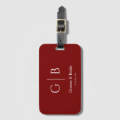 Custom Monogram Deep Red Wedding Luggage Tag ラゲッジタグ (正面縦)