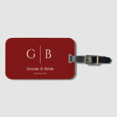 Custom Monogram Deep Red Wedding Luggage Tag ラゲッジタグ (正面横)
