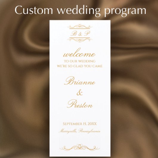 Custom Monogram Elegant Modern Gold Wedding プログラム