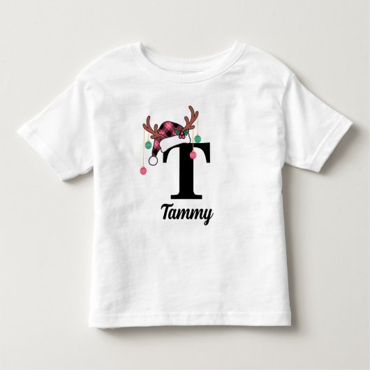 Custom Monogram Family Christmas Plaid Santa Hat トドラーTシャツ (正面)