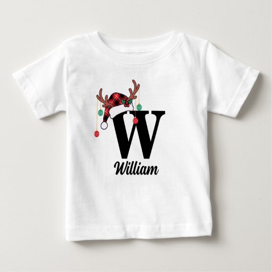 Custom Monogram Family Christmas Plaid Santa Hat ベビーTシャツ (正面)