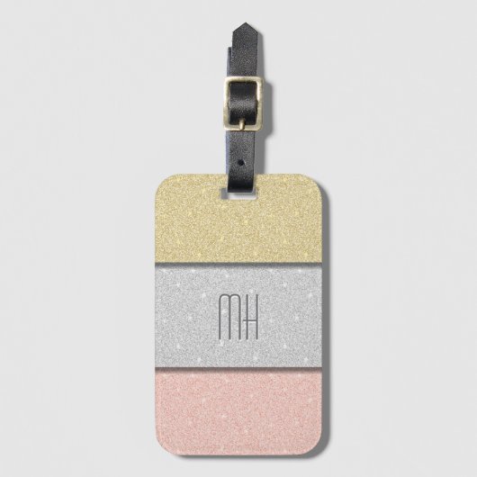 Custom Monogram Faux Glitter Bling ラゲッジタグ (正面縦)