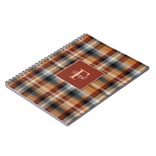 Custom Monogram Festive Gingham Style Pattern ノートブック (左側)