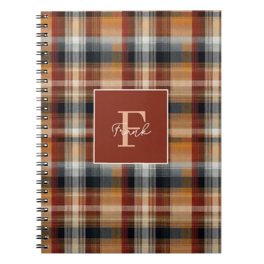 Custom Monogram Festive Gingham Style Pattern ノートブック (正面)