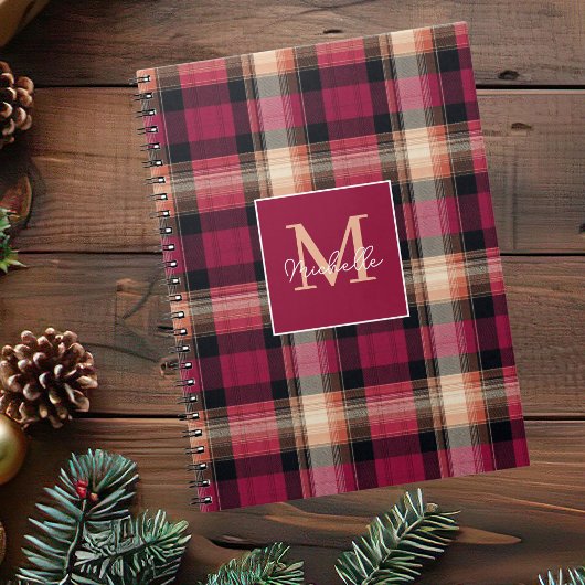 Custom Monogram Festive Gingham Style Pattern ノートブック