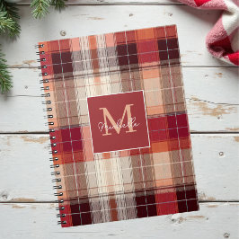Custom Monogram Festive Gingham Style Pattern ノートブック