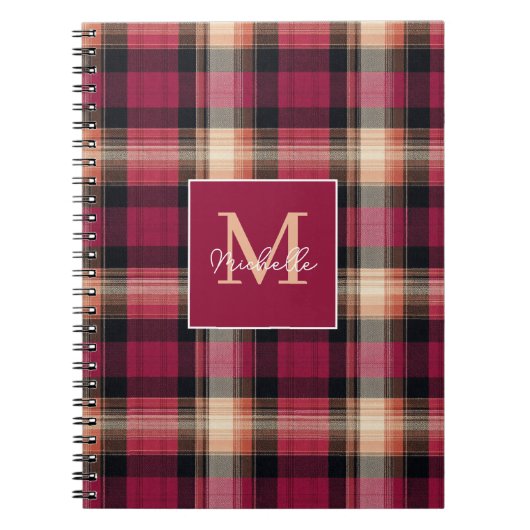 Custom Monogram Festive Gingham Style Pattern ノートブック (正面)