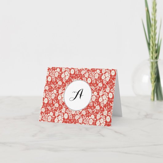 Custom Monogram Flower Pattern Red サンキューカード (正面)