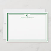 Custom Monogram Forest Green Border Stationery  ノートカード (正面)