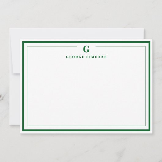 Custom Monogram Forest Green Border Stationery ノートカード (正面)
