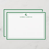 Custom Monogram Forest Green Border Stationery ノートカード (正面/裏面)