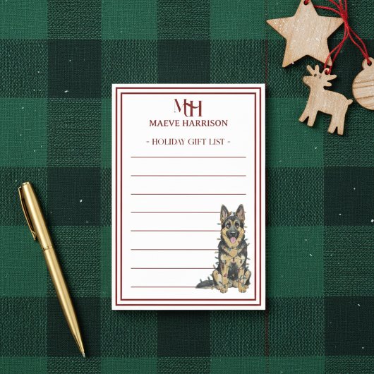 Custom Monogram German Shepherd Holiday Gift List ポストイット