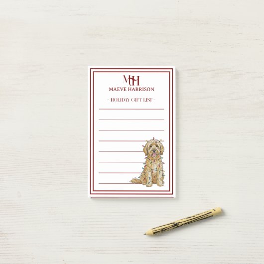Custom Monogram Golden Doodle Holiday Gift List ポストイット (デスク上)