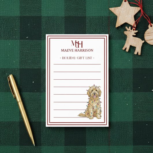 Custom Monogram Golden Doodle Holiday Gift List ポストイット
