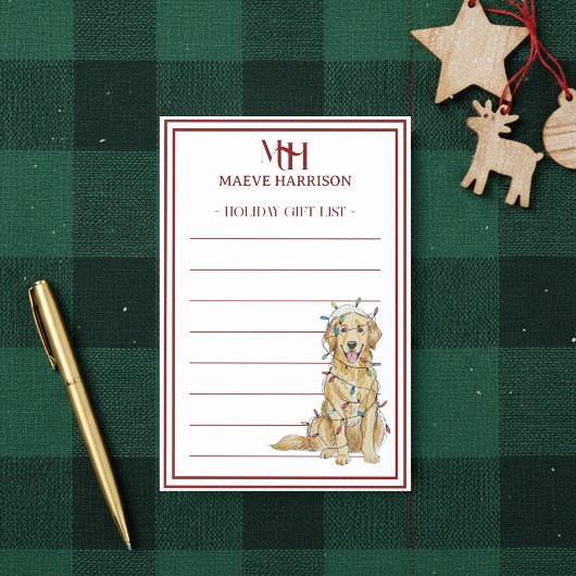 Custom Monogram Golden Retriever Holiday Gift List ポストイット