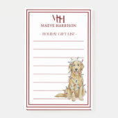 Custom Monogram Golden Retriever Holiday Gift List ポストイット (正面)