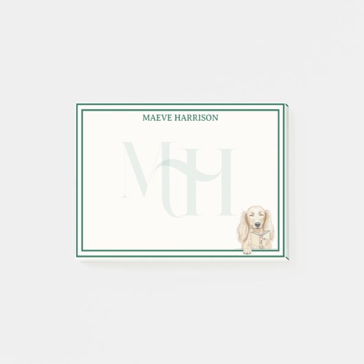 Custom Monogram Hand Drawn Dachshund Reading ポストイット (正面)