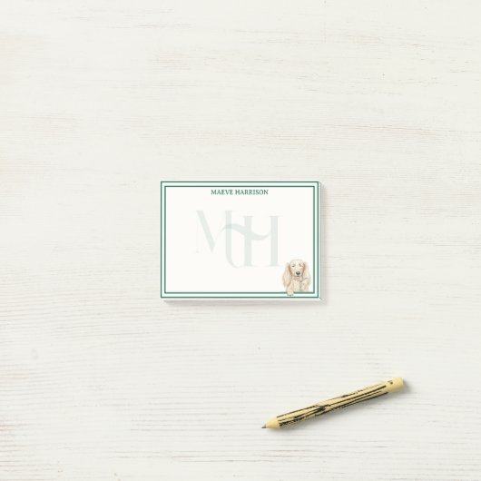 Custom Monogram Hand Drawn Dachshund Reading ポストイット (デスク上)