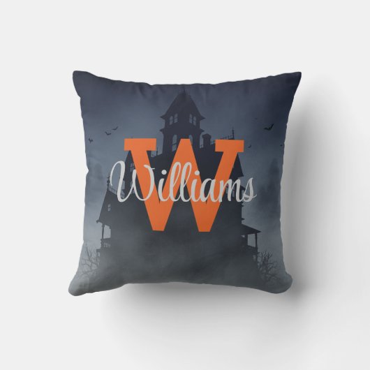 Custom Monogram Haunted House Halloween Decor クッション (裏面)