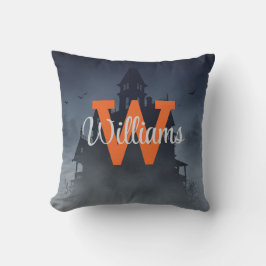 Custom Monogram Haunted House Halloween Decor クッション