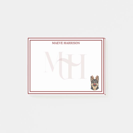 Custom Monogram Holiday German Shepherd Reindeer ポストイット (正面)