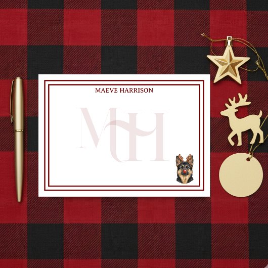 Custom Monogram Holiday German Shepherd Reindeer ポストイット