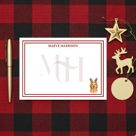 Custom Monogram Holiday Golden Retriever Reindeer ポストイット