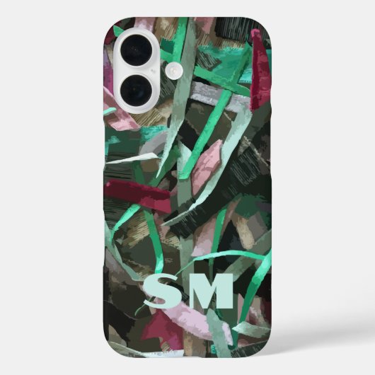 Custom Monogram Initial Abstract Stripes Green Red Case-Mate iPhoneケース (裏面)