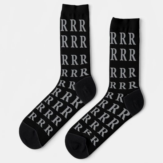 Custom Monogram Initial Black Grey socks ソックス (左)