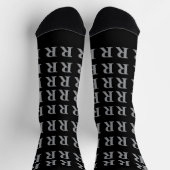 Custom Monogram Initial Black Grey socks ソックス (上部)