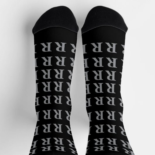 Custom Monogram Initial Black Grey socks ソックス (上部)