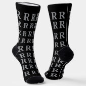 Custom Monogram Initial Black Grey socks ソックス (傾斜あり)