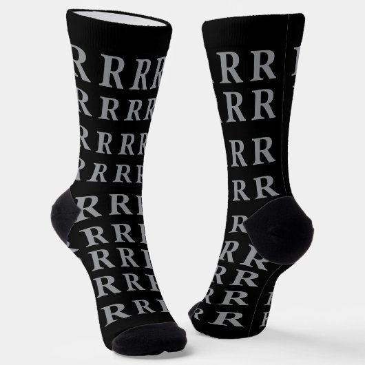 Custom Monogram Initial Black Grey socks ソックス (傾斜あり)