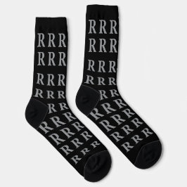 Custom Monogram Initial Black Grey socks ソックス