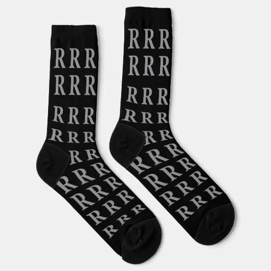 Custom Monogram Initial Black Grey socks ソックス (右)