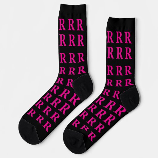 Custom Monogram Initial Black Pink socks ソックス (左)