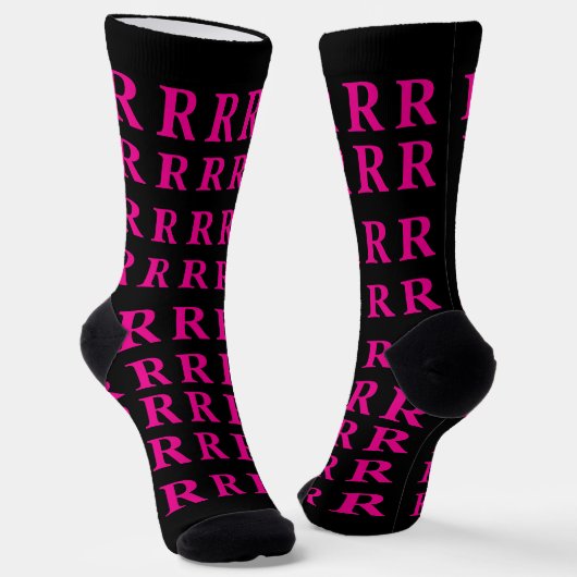 Custom Monogram Initial Black Pink socks ソックス (傾斜あり)