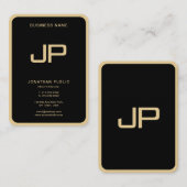 Custom Monogram Initial Elegant Black And Gold 名刺 (正面/裏面)