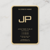 Custom Monogram Initial Elegant Black And Gold 名刺 (正面)