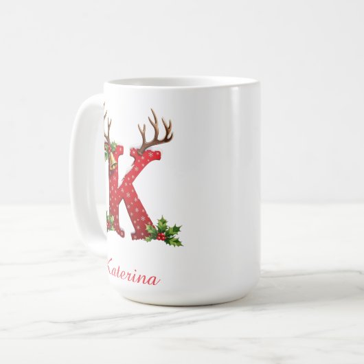 Custom Monogram initial K merry Christmas  コーヒーマグカップ (正面左)