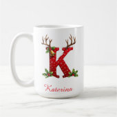 Custom Monogram initial K merry Christmas  コーヒーマグカップ (左)