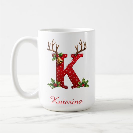 Custom Monogram initial K merry Christmas  コーヒーマグカップ (左)