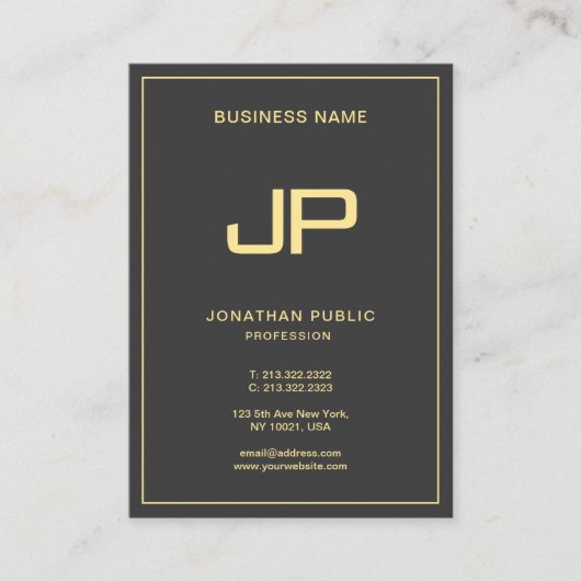 Custom Monogram Initial Luxury Black & Gold Mighty 名刺 (正面)