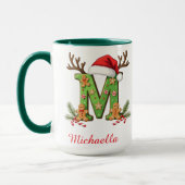 Custom Monogram initial M Santa merry Christmas  マグカップ (左)