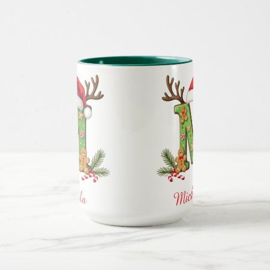 Custom Monogram initial M Santa merry Christmas  マグカップ (中央)