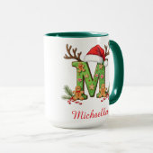 Custom Monogram initial M Santa merry Christmas  マグカップ (正面右)