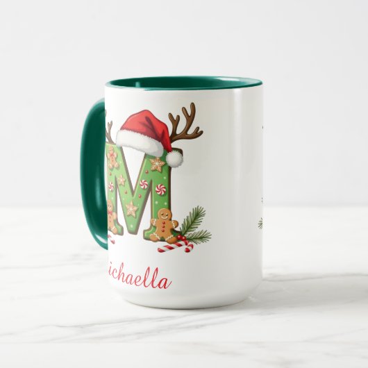 Custom Monogram initial M Santa merry Christmas  マグカップ (正面左)
