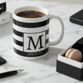 Custom Monogram Initial Name Black White Stripes マグカップ