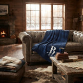 Custom Monogram Initial & Name Blue Buffalo Plaid フリースブランケット